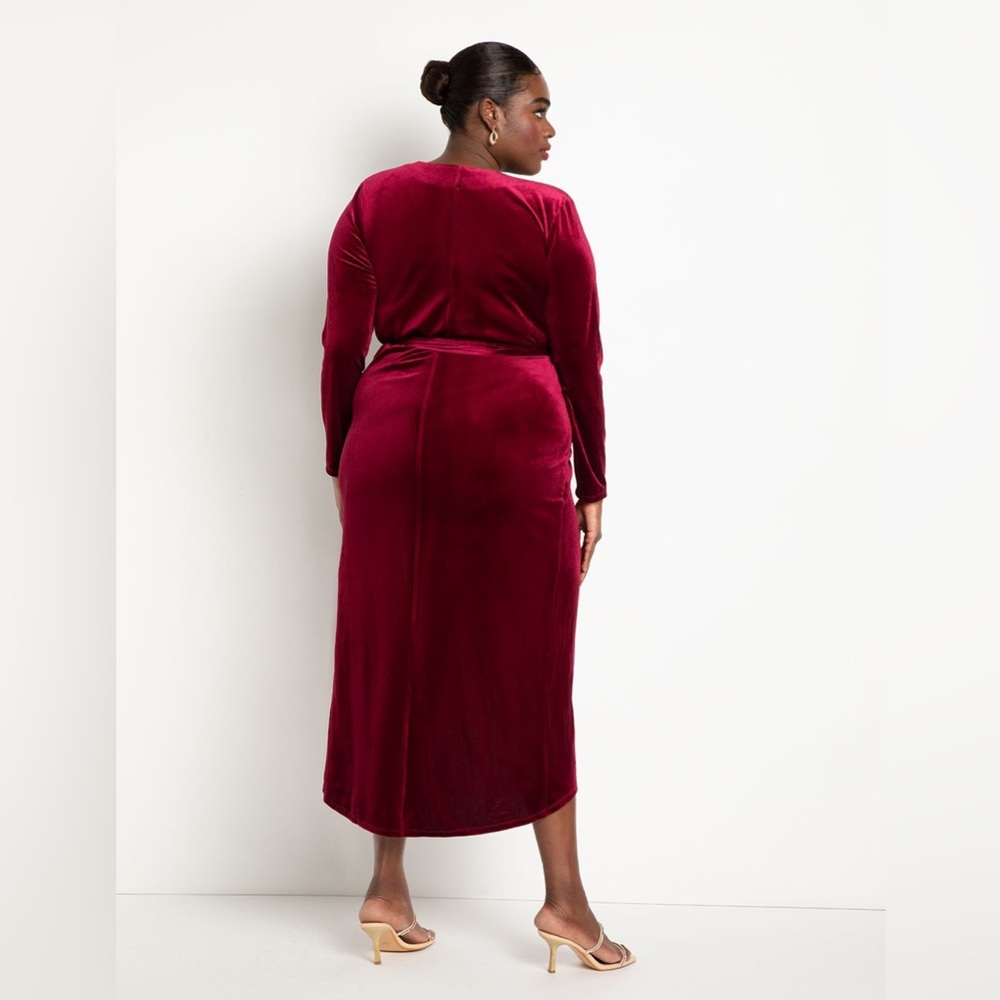 Velvet Wrap Dress With Tie - Picture 3 of 3
